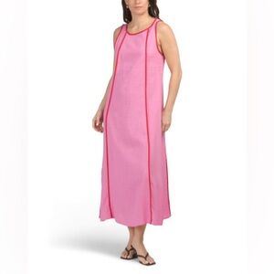Label of Love Linen Blend Pink Contrast Trim Sleeveless Maxi Dress Size XS NWT